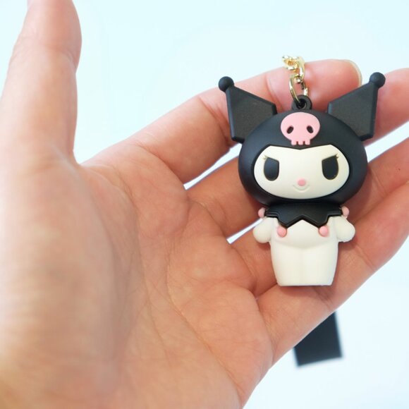 New Sanrio Kuromi PVC Figure Keychain Bag Charm Gothic Kawaii Black & Pink - Picture 2 of 4